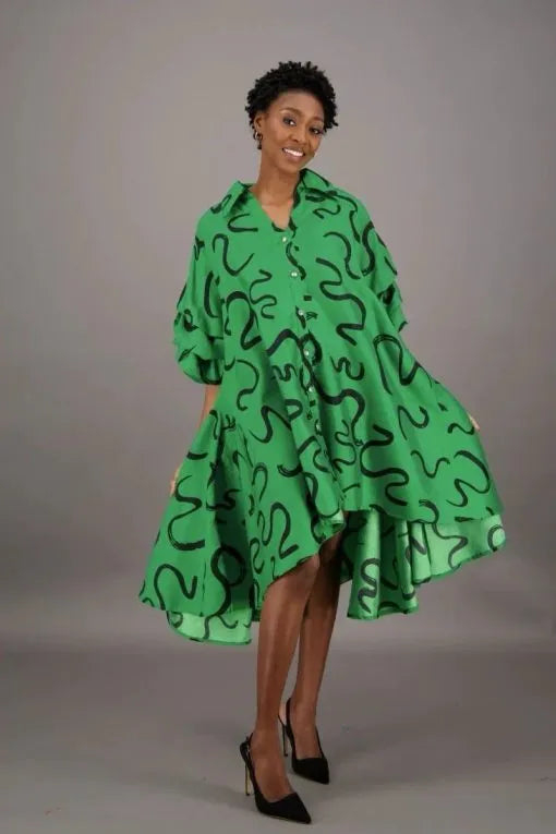 8.30.26 Dress SA Highlow/ scribble print up to 2x