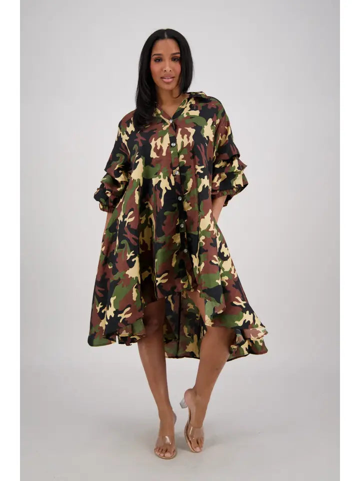 11.5.25 Dress Camo hi low with rhinestone buttons up to 2x