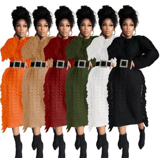 3.5.24 Sweater dress w fringes orange