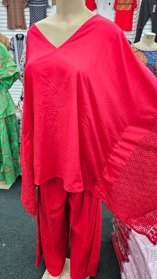 5.20.25 pant set linen 2pc with crochet trim fit up to 2x