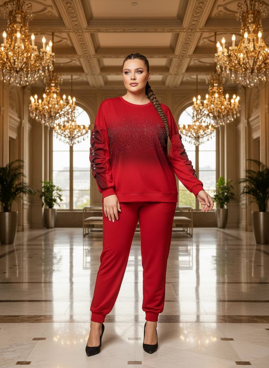 11.26.26 JoggerRED pink rhinestone w embellished sleeves