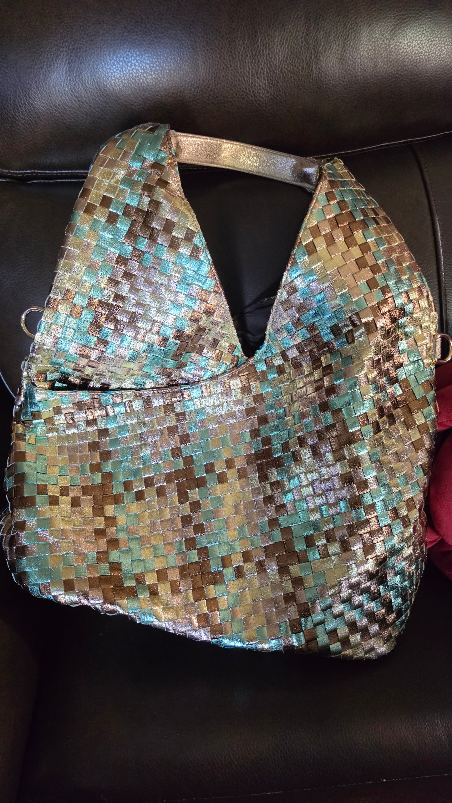 8.20.26 Purse gold aqua basket weave