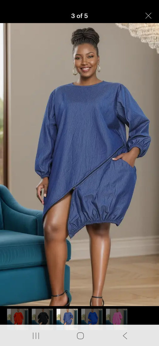 6.19.25 dress mini denim w zip up to 2x