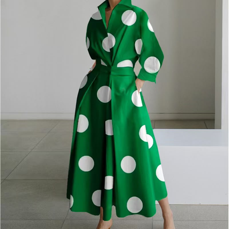 7.6.26 Dress green w white dots