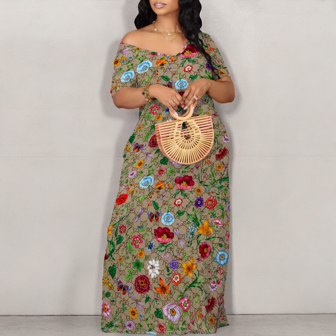 8.27.26 Dress lt brown floral g pattern