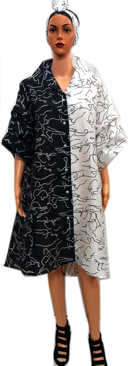 9.17.25 Dress hi/low split w abstract design split colors