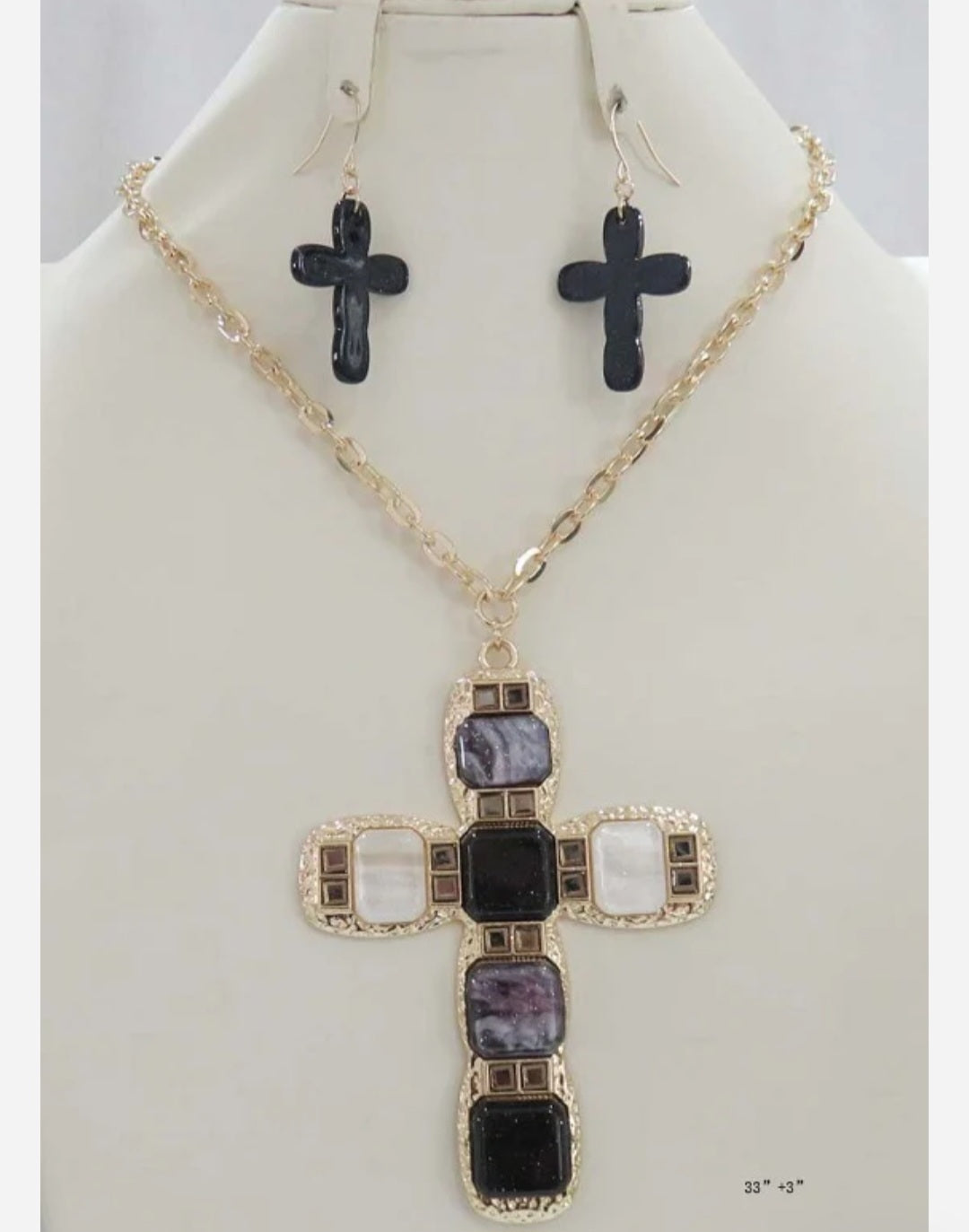 11.13 25 necklace set cross pendant gold chain earrings