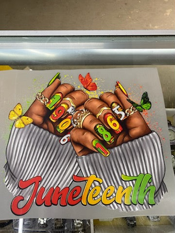 6.3.25 Tshrit Juneteethn Nails butterfly on white tee