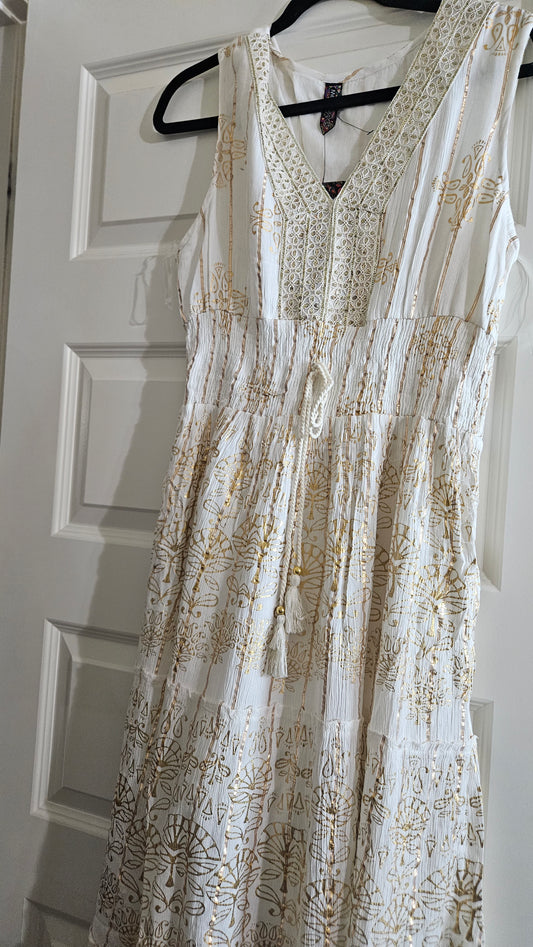 5.25.25 Dress India style w sequine/ beaded cotton sz L