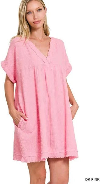 8.13.25 Dress Zenan cotton/gauze rose pink