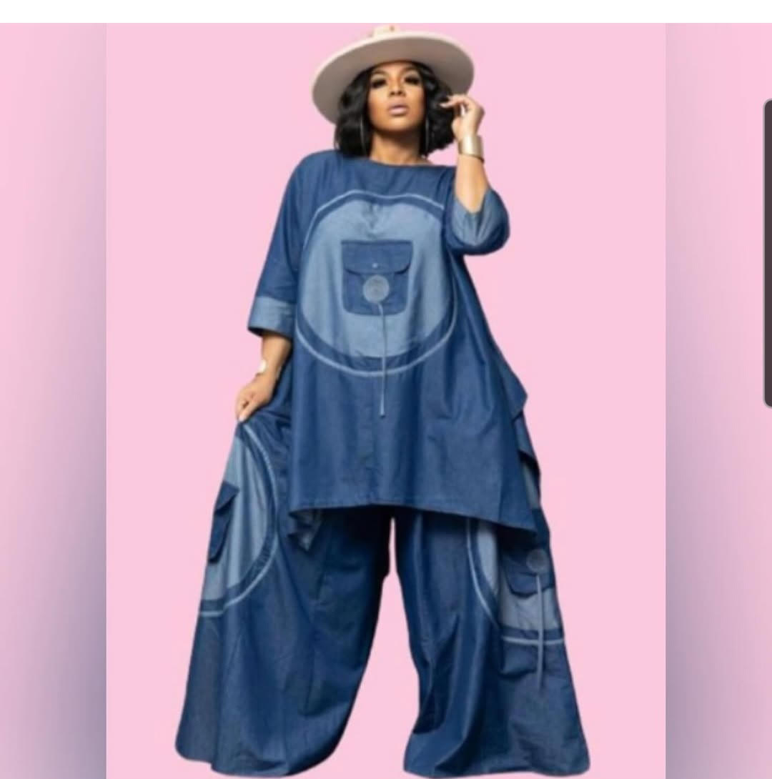 9.16.25 Pants Set Denim  w pockets palazzo set fits up to 2x