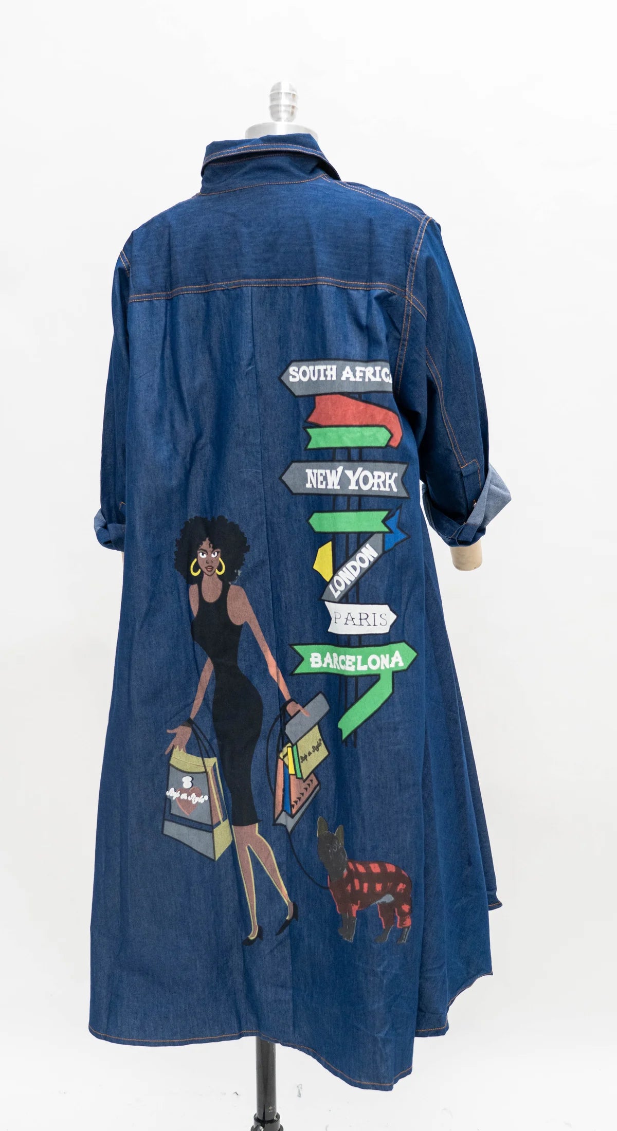 8.30.25 Dress SNS Denim button up with intl sign on back up sz 2x
