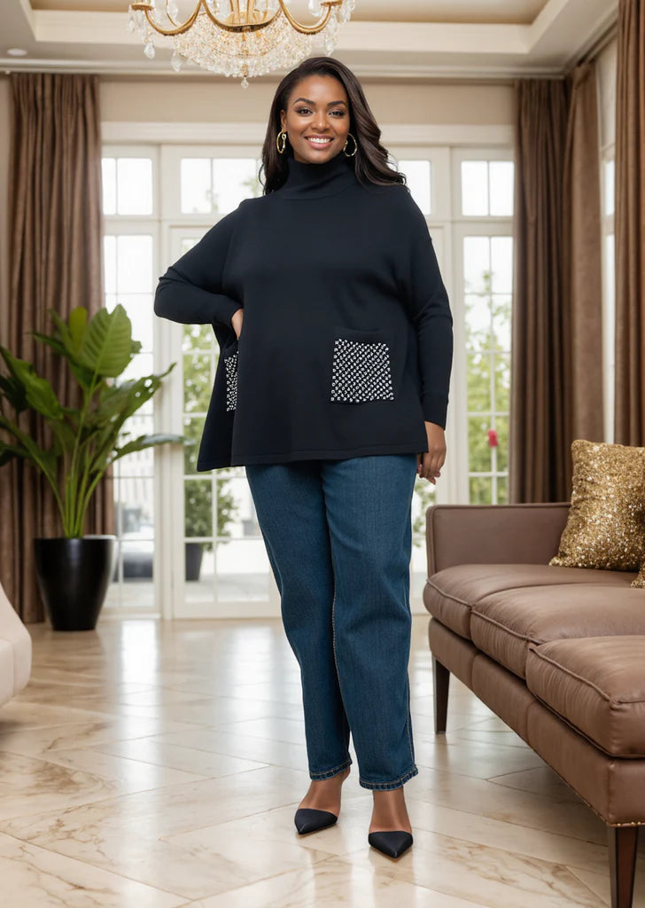 10.15.25 Sweater Turtle neck black w bling pocket OS