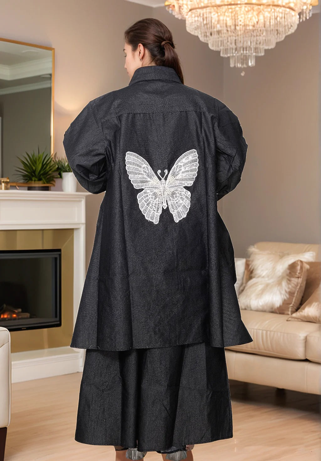 9.11.25 Pants set black denim w rhinestone butterfly back free to 2x