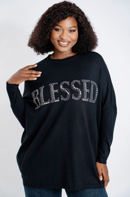 10.6.25 Sweater Blessed in Bling OS