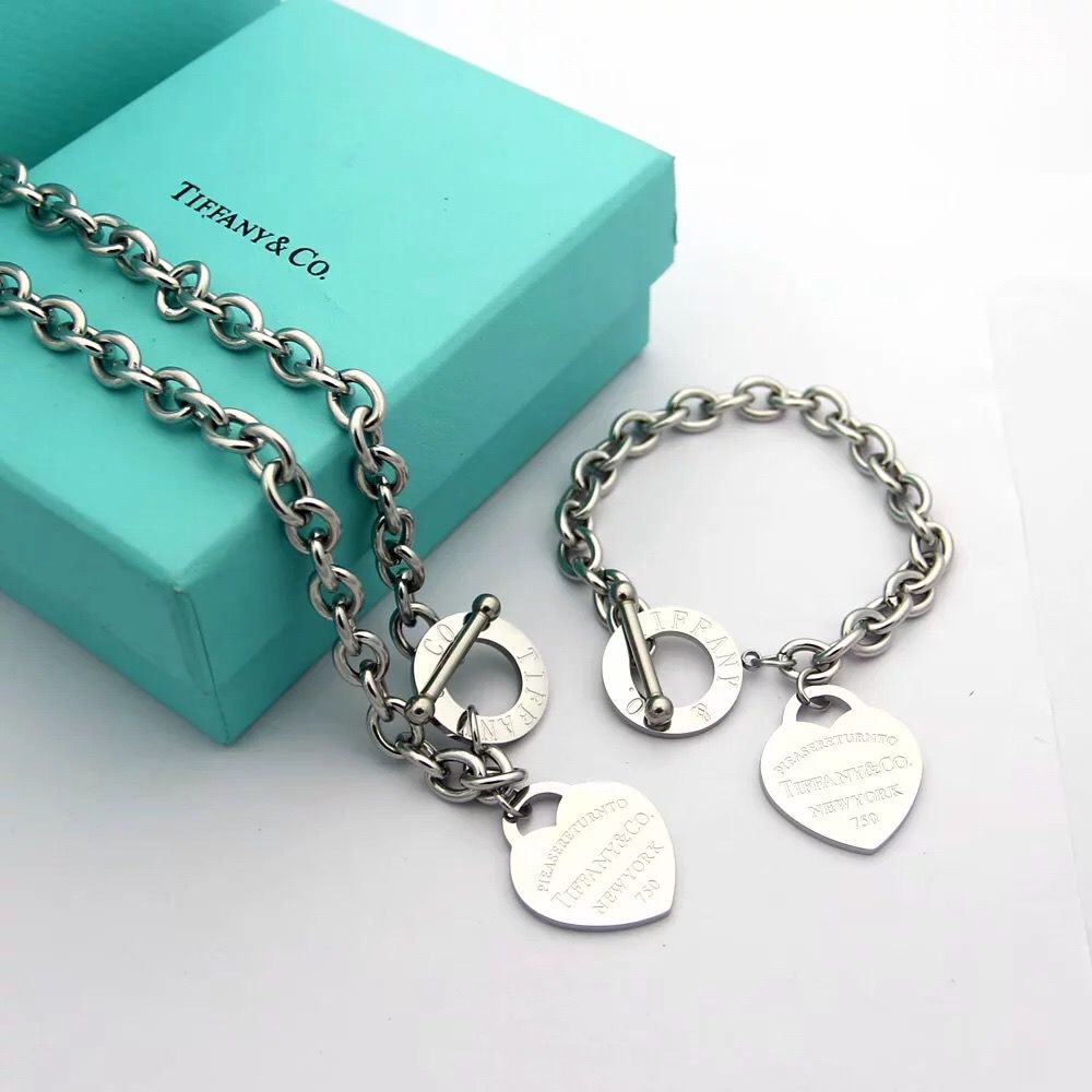 10.27.25 Necklace set bracelet thick link Tiffheart and ring