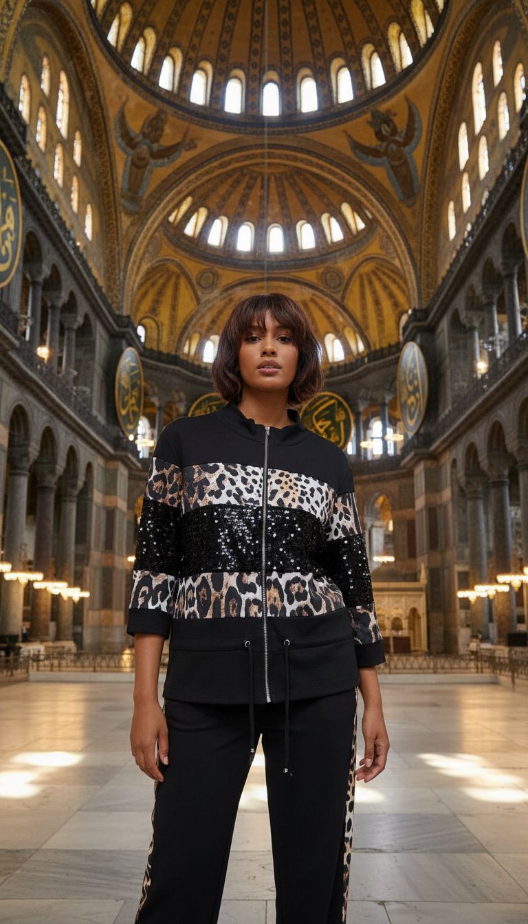 11.7.25 Pants set cheetah print/sequine zip with pants