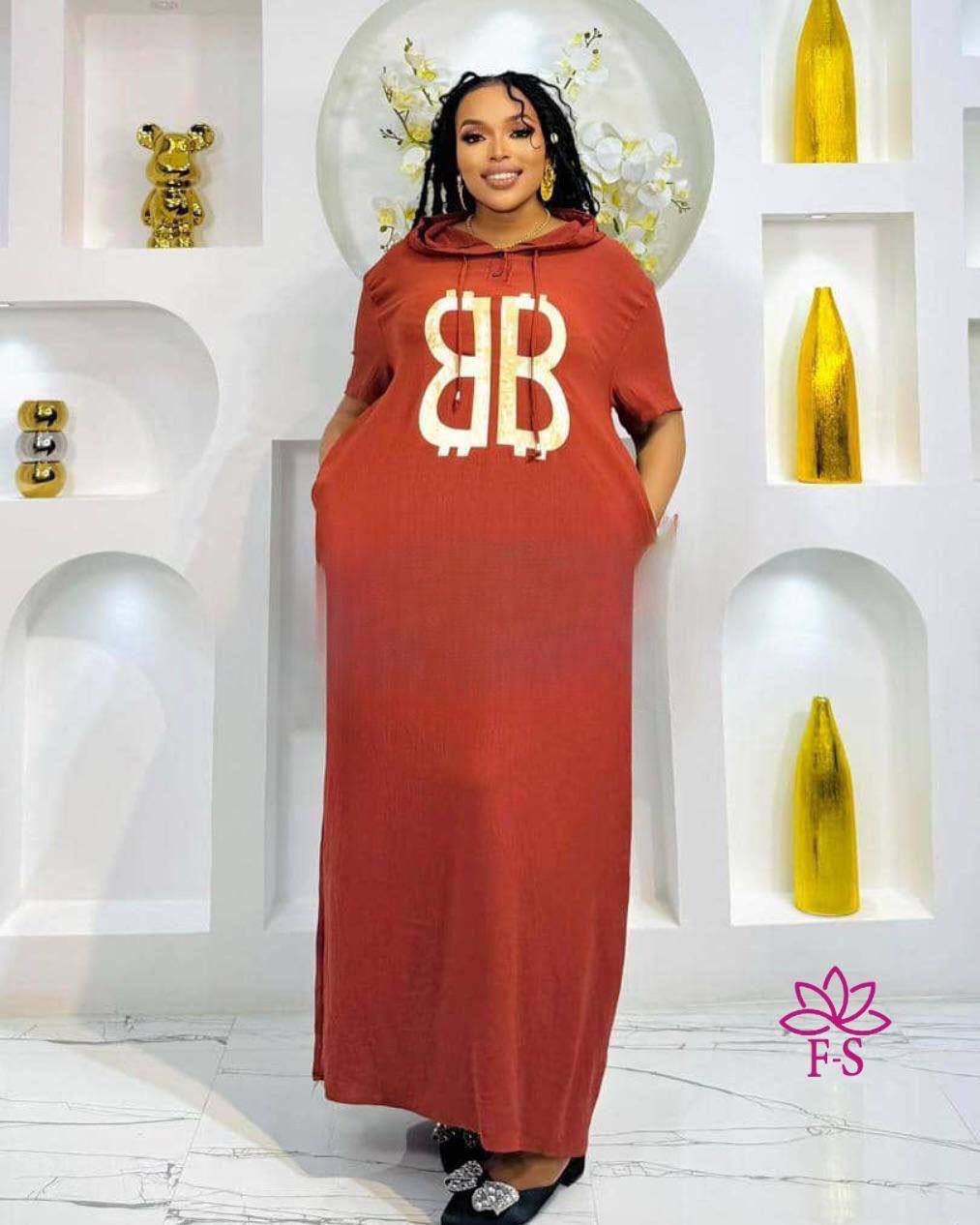 1.12.26 Dress BB burnt orange long maxi w hoodie