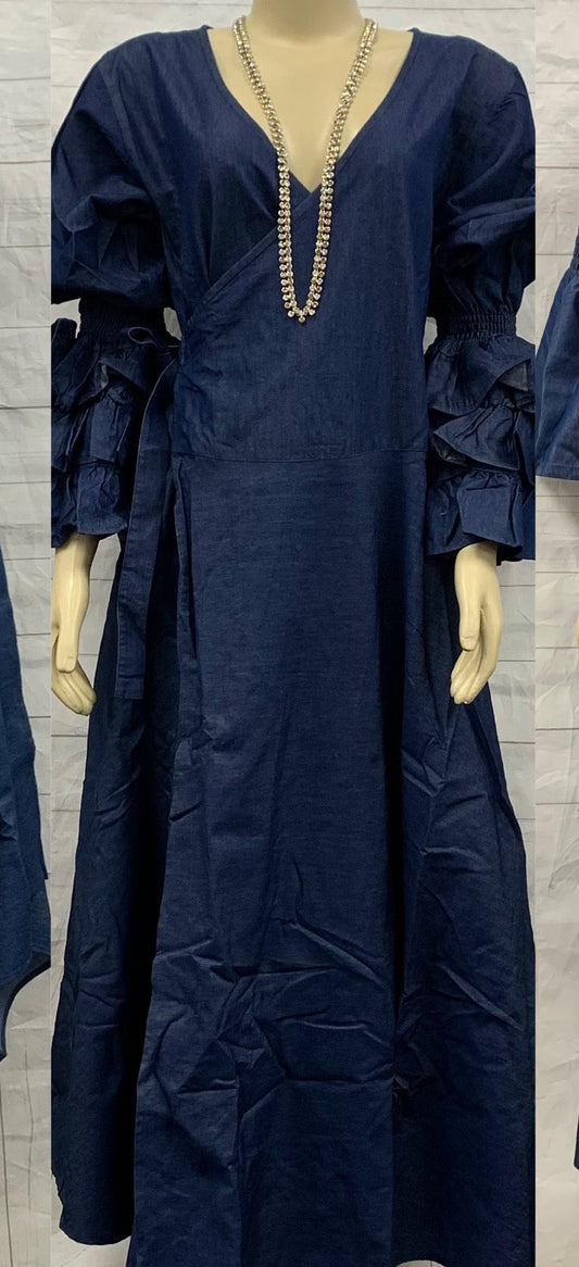 5.29.26 Dress Denim wrap dress ruffle sleeves up to 1x
