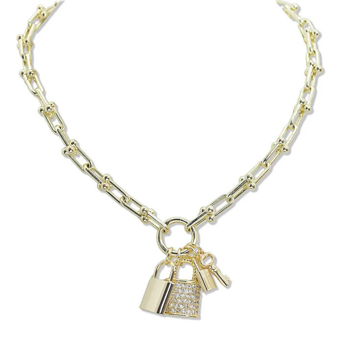 10.2.25 Necklace locket w charms link 14k plated