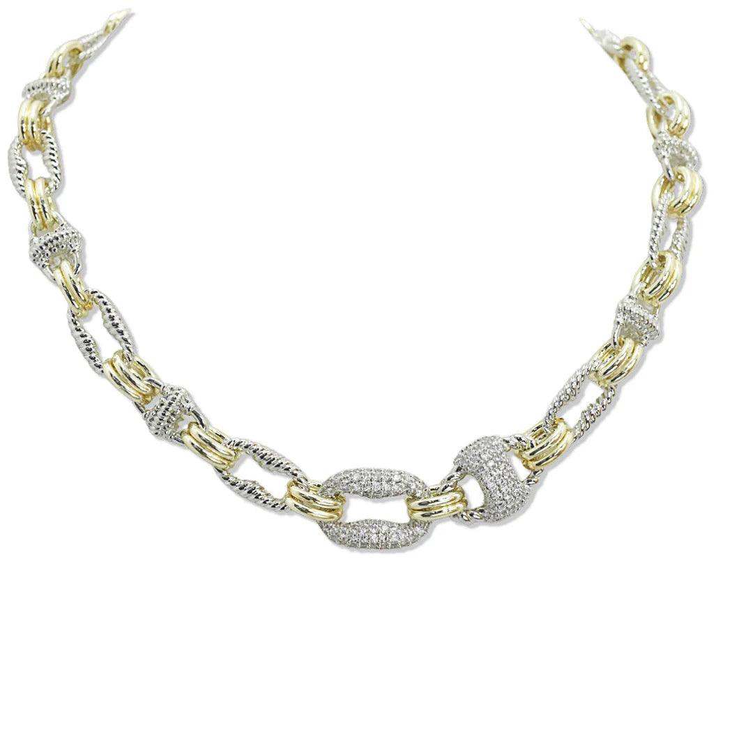8.27.25 Necklace  14K GOLD PLATED GEOMETRIC PAVE CUBICZiroc