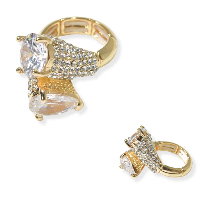 10.14.25 ROUND & TEARDROP CUBIC ZIRCONIA ACCENT CRYSTAL RHINESTONE STRETCH RING