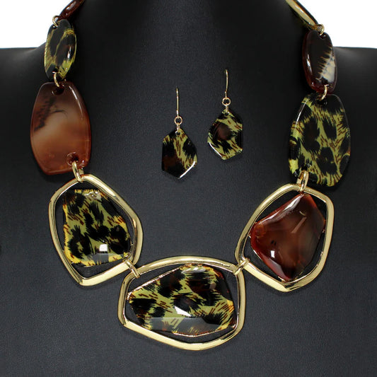 10.29.25 Necklace set GEOMETRIC CELLULOID ACETATE NECKLACE cheetah