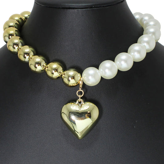 4.15.25 Necklace pearl/split gold/silver w heart