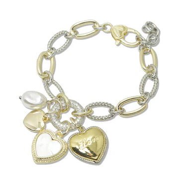 8.27.25 Bracelet 14K GOLD PLATED LOVE HEART MOTHER OF PEARL CUBIC ZIROCNIA ACCENT CHARM