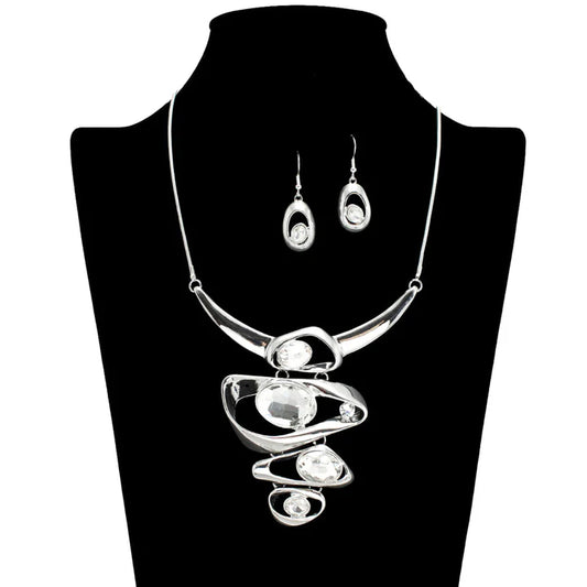 1.9.26 Necklace set oVAL RHINESTONE ACCENT STATEMENT NECKLACE
