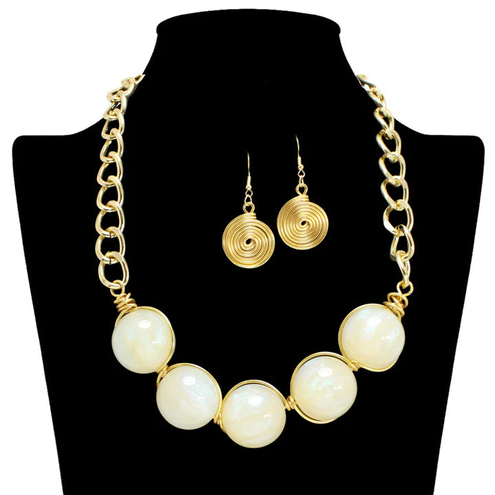 10.14.25 Necklace set glitter ball w gold spiral earrings