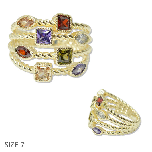 12.21.25 Ring 14K GOLD PLATED MULTI GEOMETRIC CUBIC ZIRCONIA STONE DESIGNER INSPIRED RING
