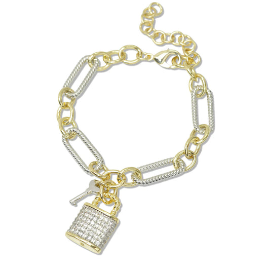 10.2.25 Bracelet 14K GOLD PLATED LOCK KEY CHARM LINK