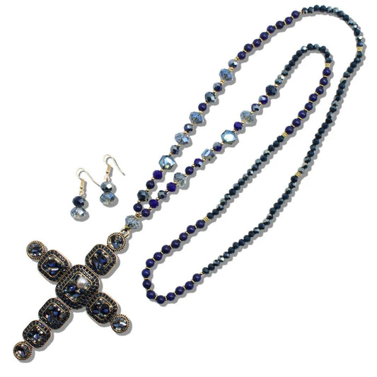 5.15.26 Necklace beaded cross long bead 36 length