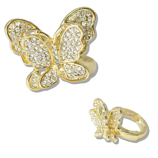 1.29.26 Ring Pave crystal rhinestone butterfly stretch ring