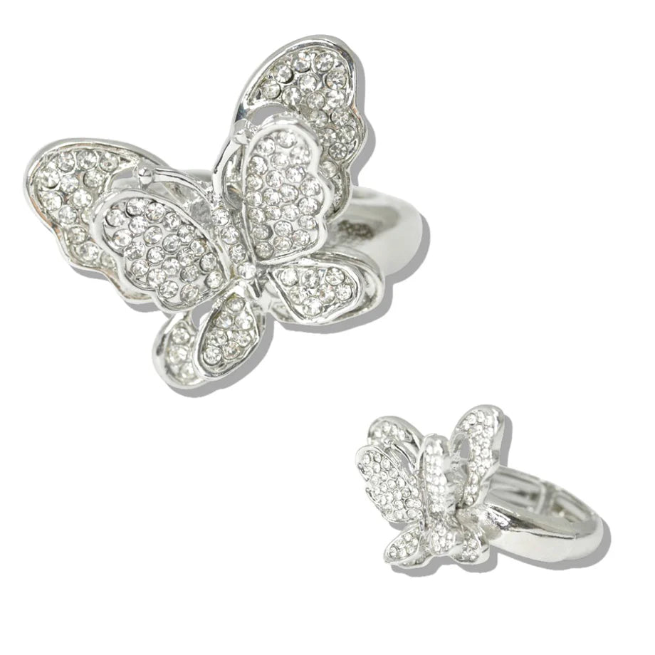 1.29.26 Ring Pave crystal rhinestone butterfly stretch ring