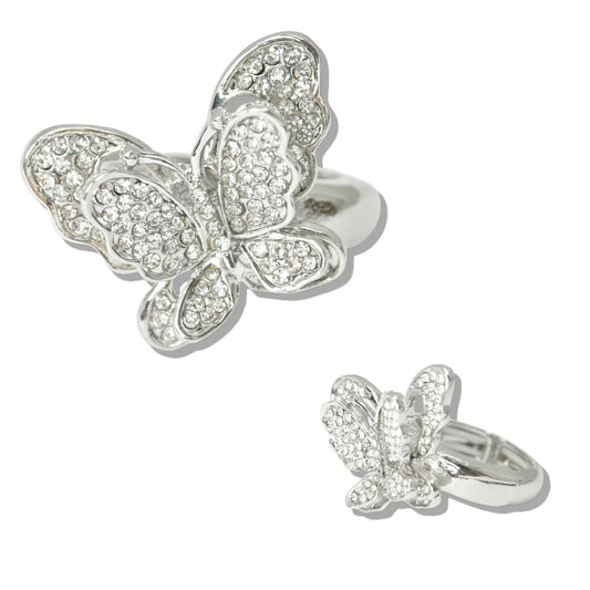 1.29.26 Ring Pave crystal rhinestone butterfly stretch ring