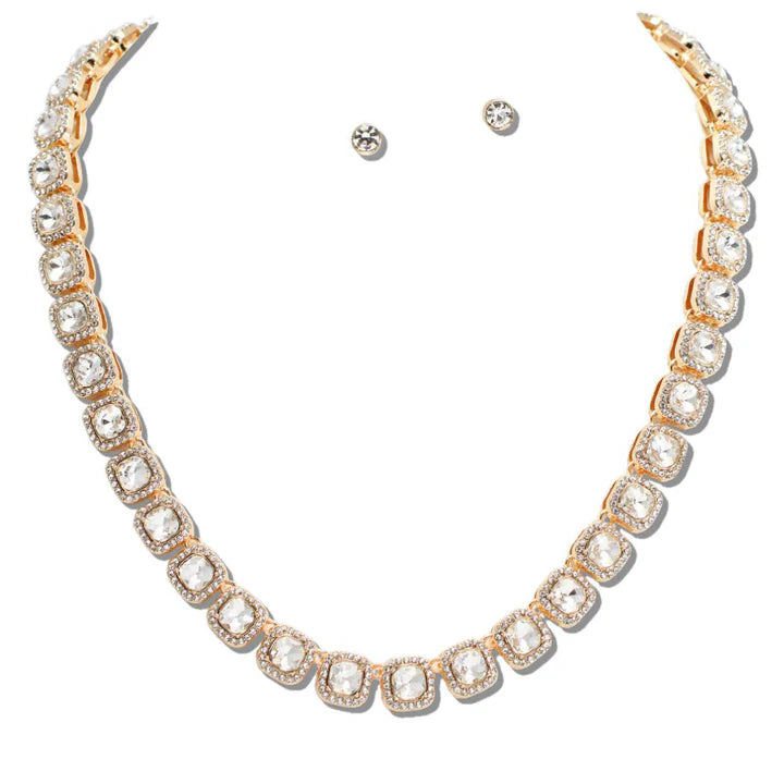 2.5.26 Necklace GEOMETRIC LINK PAVE RHINESTONE NECKLACE