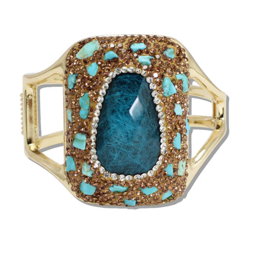 5.15.26 Bangle big stone w crusted rhinestone trim Aqua