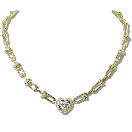 4.1.26 Necklace 14K Gold Plated Square Cz Stone Accent link heart