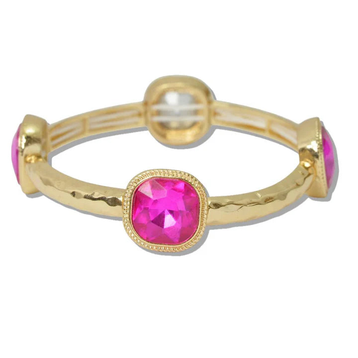 7.7.26 Bracelet GOLD HAMMERED CUSHION CRYSTAL STRETCH BRACELET