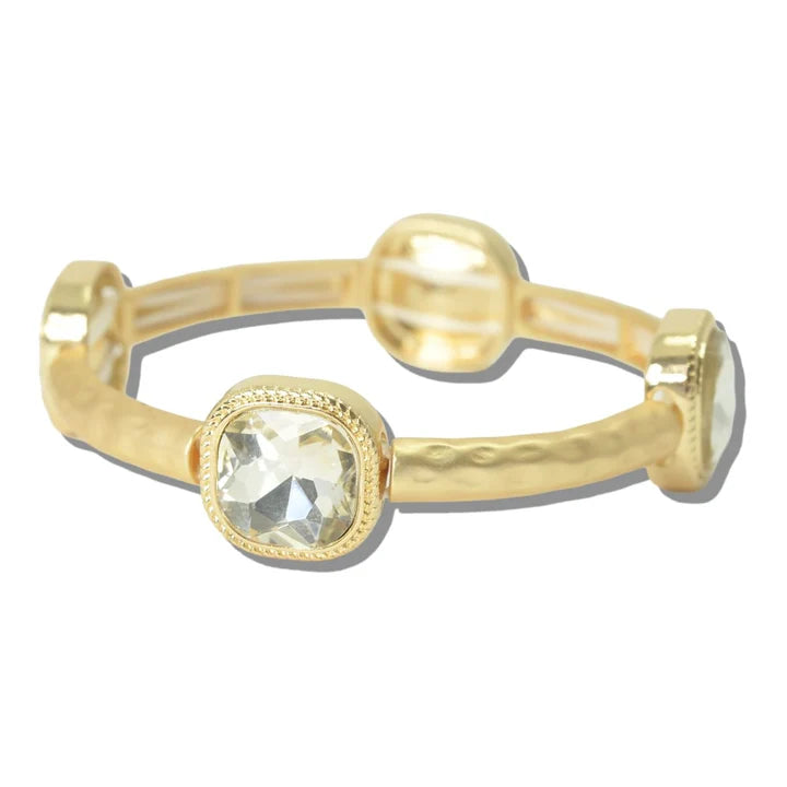7.7.26 Bracelet GOLD HAMMERED CUSHION CRYSTAL STRETCH BRACELET