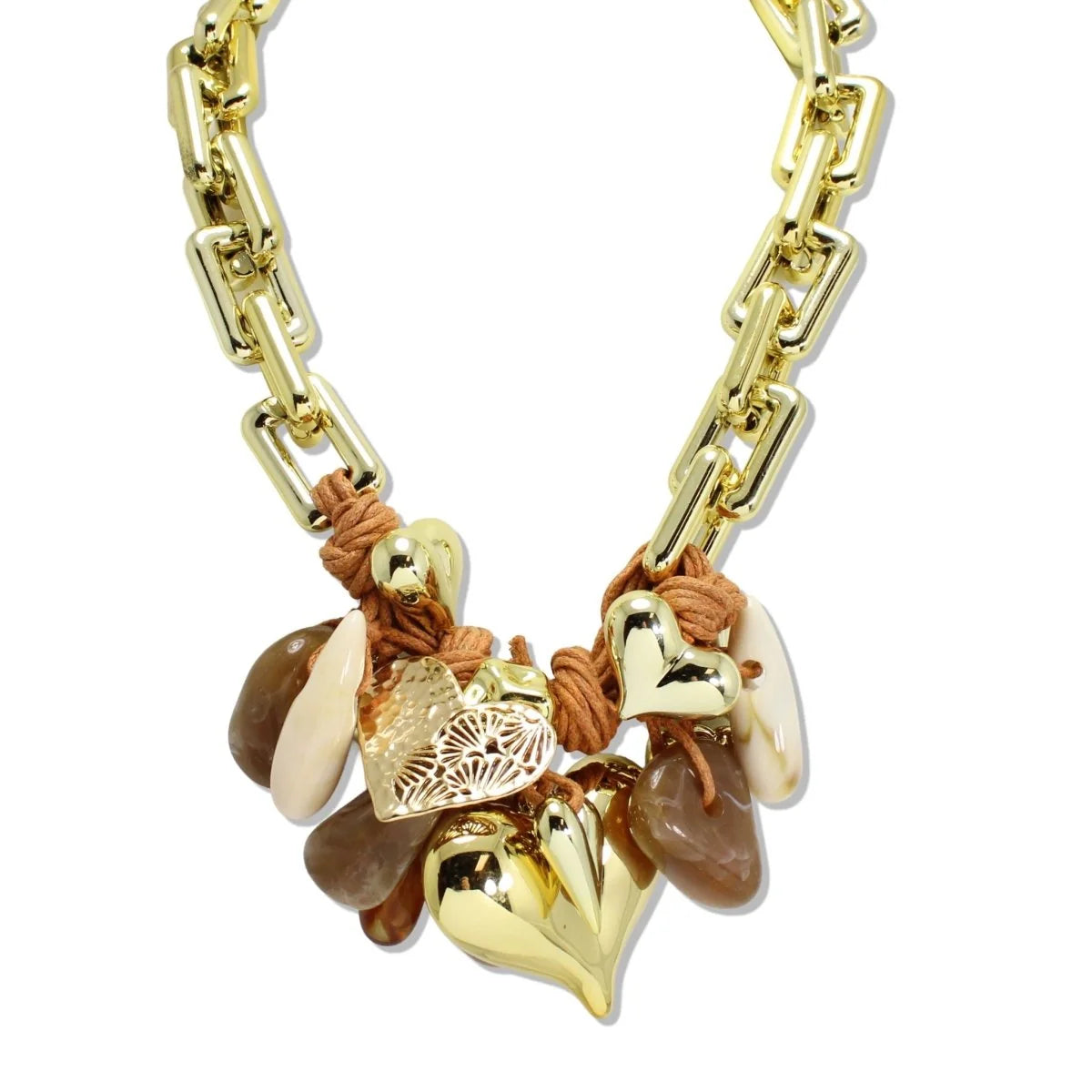 8.19.26 Necklace  mixed hearts celludie brown/tan