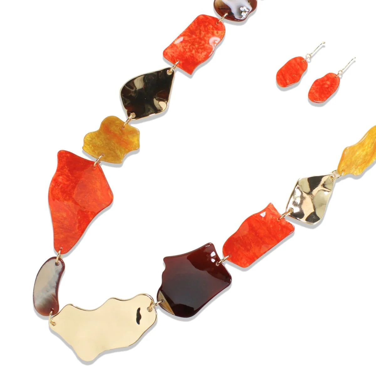 7.1.26 Necklace MARBLED RESIN AND SCULPTED METALLIC ABSTRACT