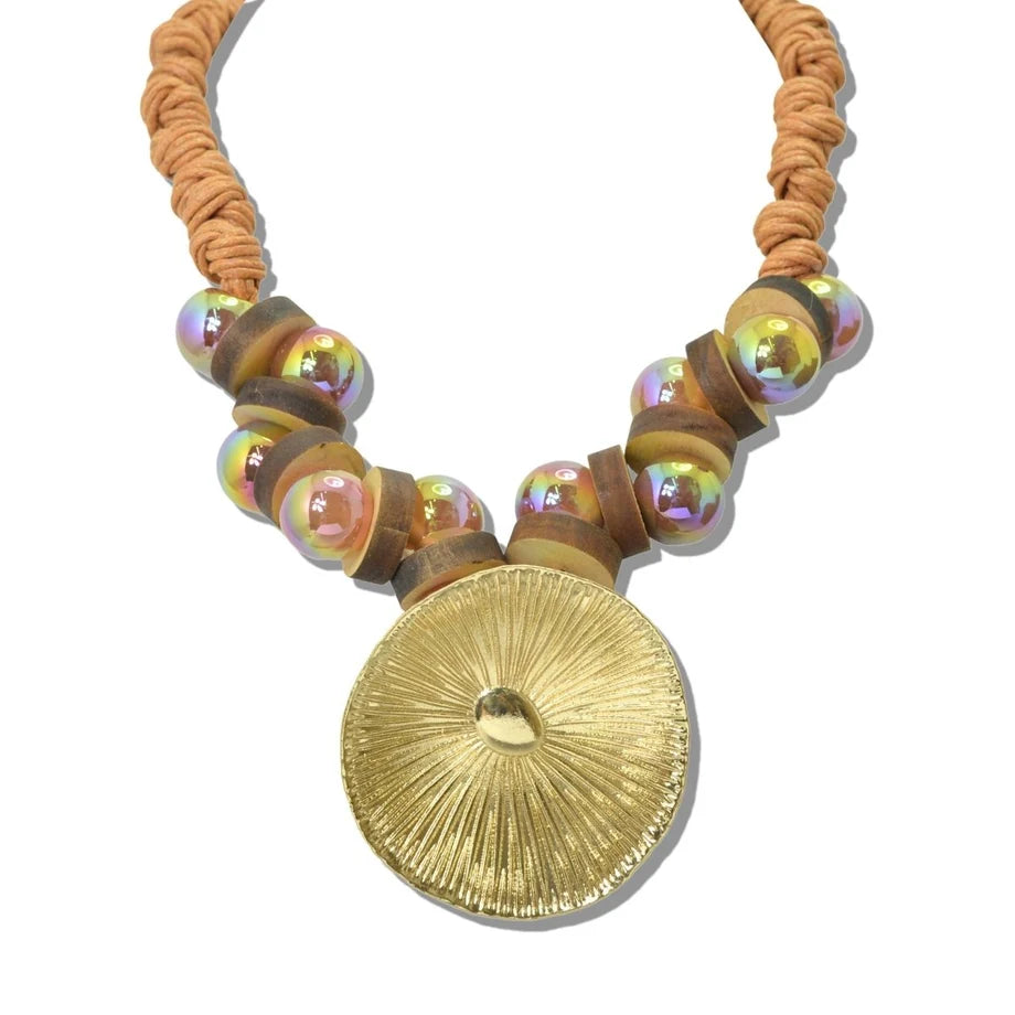 7.28.26 Necklace CHUNKY SUNBURST MEDALLION CORD STATEMENT NECKLACE