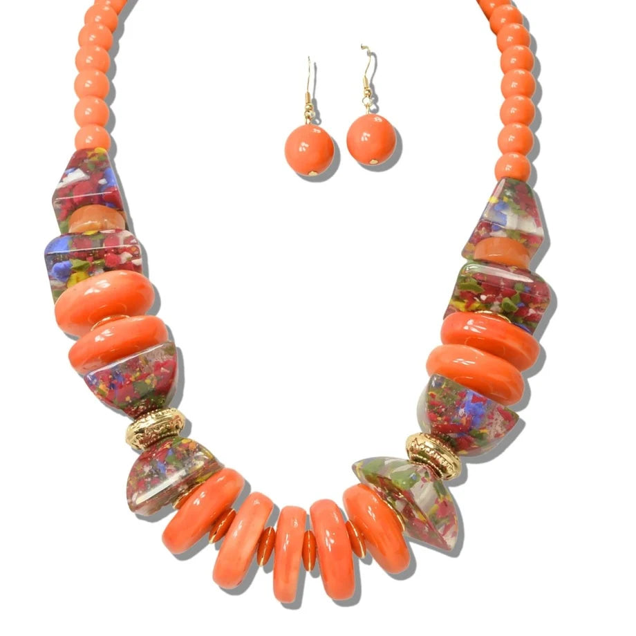 7.28.26 Necklace CHUNKY TERRAZZO RESIN BEADED STATEMENT NECKLACE