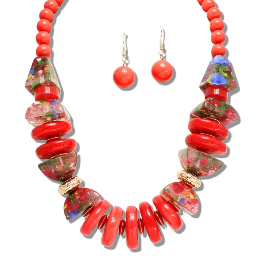 7.28.26 Necklace CHUNKY TERRAZZO RESIN BEADED STATEMENT NECKLACE