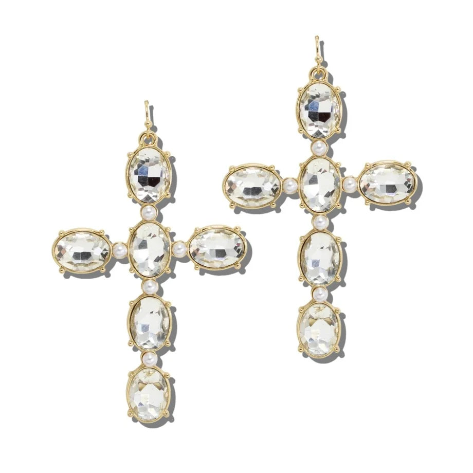 8.19.26 Earring rhinestone/pearl cross