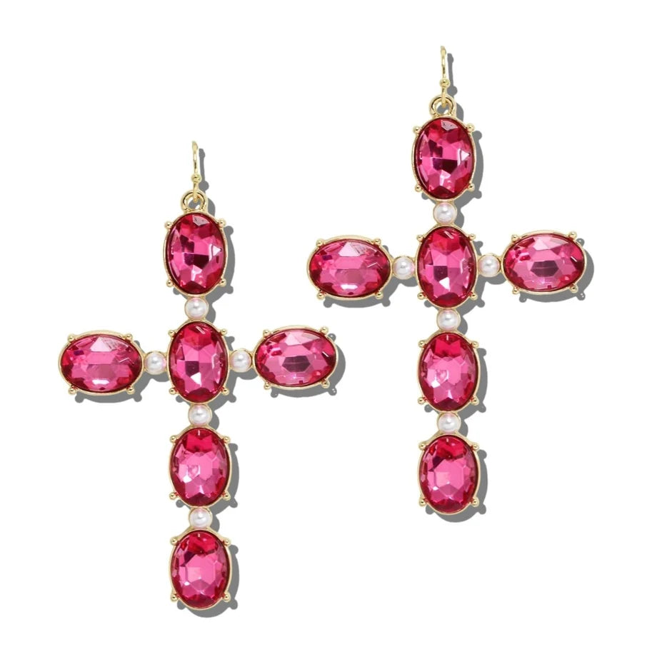 8.19.26 Earring rhinestone/pearl cross