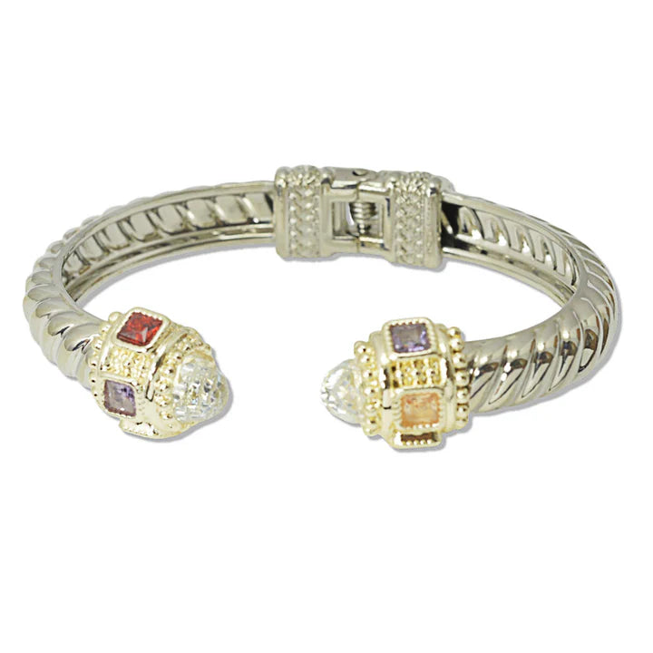 8.8.25 Bangle  14K GOLD PLATED CUBIC ZIRCONIA ACCENT DESIGNER INSPIRED OPEN CUFF BRACELET